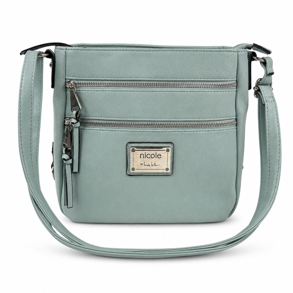 Nicole Miller Crossbody Bag Faux Leather Shoulder Purse Mint Multi Pocket Bag‎